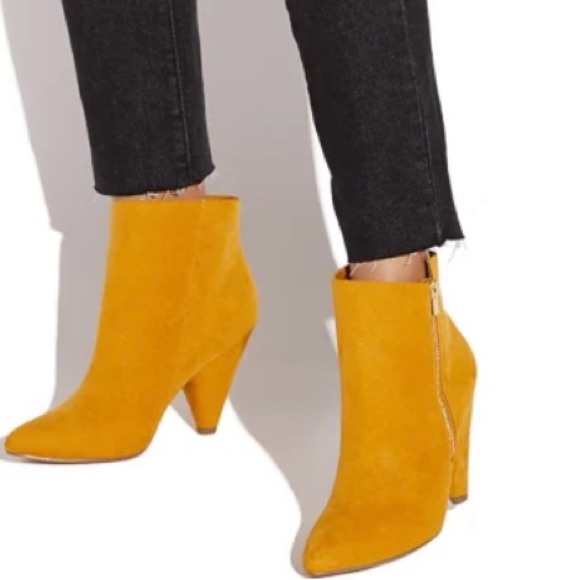 Shoe Dazzle Shoes - ShoeDazzle - Kaylee Mustard Cone Heeled Ankle Booties